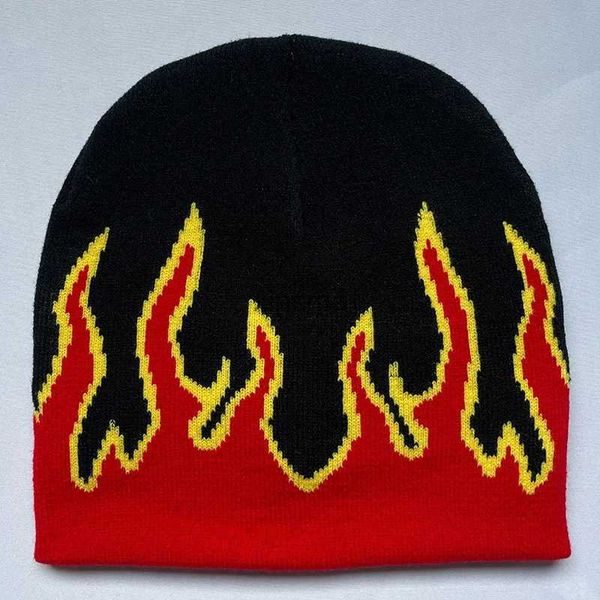 Bonnet/Crâne Casquettes Hip Hop Street Flame Bonnets Chapeau Mode Danse Crâne Feu Enfer Brûler Flammes Tendance Chaude Hip Hop Tricoté Doux Porter Bonnet Chapeau YQ240207