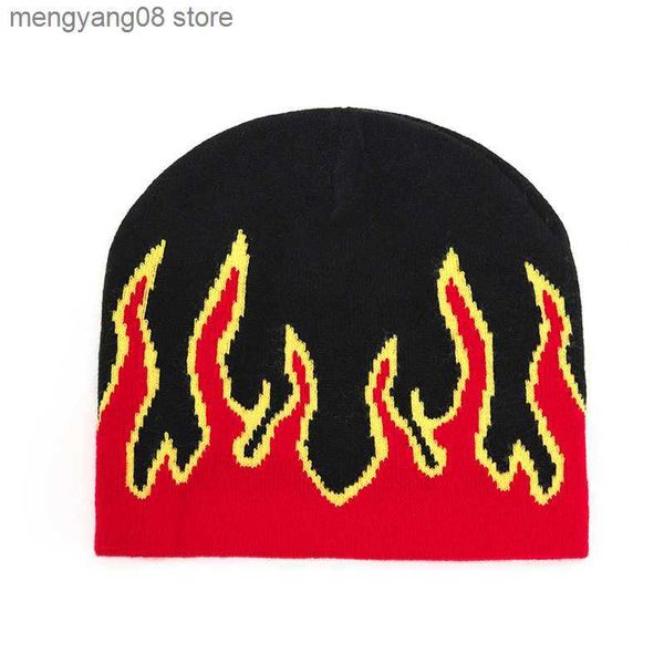 Bonnet / Skull Caps Hip Hop Street Flame Hat Mode Danse Crâne Feu Enfer Brûler Flammes Tendance Chaude Hip Hop Tricoté Doux WearBonnet Beanie Hat T230719