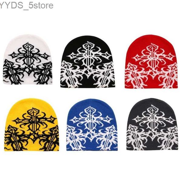 Bonnet/Crâne Casquettes Hip Hop Unisexe Beanie Hat Y2K Girls Harajuku Style Photo Props Polyvalent Cobweb Pattern Hat pour l'automne et l'hiver YQ231108
