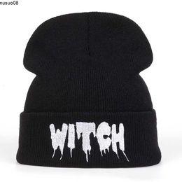 Beanie/Skull Caps Hot New Black Acryl Bordider Letter Witch Beanies hoeden voor vrouwen Men unisex volwassen casual schedels winterkappen Gorros J0518