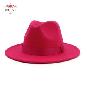 Beanie/Skull Caps Hot Pink Fedora -hoeden With Ribbon Band Women Fashion Goth Top Vintage Party Church Fascinator Jazz Hat Ladies Chapeu Feminino T221013