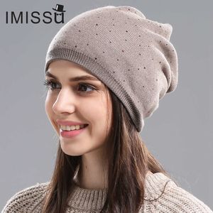 Beanie/Skull Caps Imissu Dames Winter Hoed gebreide wollen beanie Vrouwelijke modeschedels Casual Outdoor Mask Ski Caps Dikke warme hoeden voor vrouwen T221020