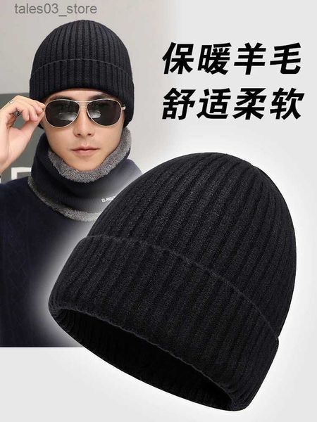 Bonnet/Crâne Caps InlnDtor laine-mélange chapeau de laine pour hommes hiver chaud noir tricoté chapeau unique épaissi chignon tête protection de l'oreille chapeau routage chat Q231130