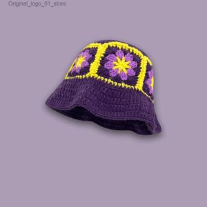 Beanie/Skull Caps Ins Hollow Flower Breat Bucket Hat For Women Handmade Crochet Contrast Matching Basin Hoed Seasons Bob Panama Fisherman Hat Gorro Q231222