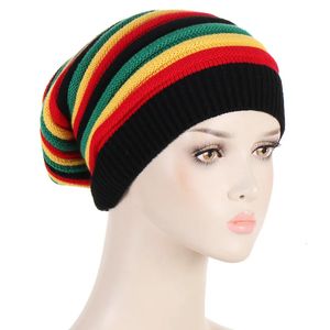 Bonnet/Crâne Caps KepaHoo Bonnet tricoté CapJamaïque Arc-en-ciel Rayé Bonnets Chapeaux Hiver Chaud Hip Hop Punk Reggae Crâne Chapeau Rasta Style Gorro 231128