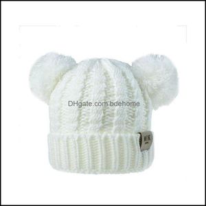 Bonnet/Crâne Casquettes Enfants Designer Chapeaux Casquettes Bébé Hiver Gros Enfants Tricoté Pom Poms Laine À La Main Crochet Bonnets Filles Garçons Bo Otj4X