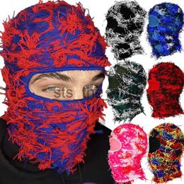 Gorro / Gorros de calavera Pasamontañas desgastado de punto Gorro de lana de cara completa desgastado Pasamontañas de esquí cálido Pasamontañas borroso Pasamontañas de camuflaje x0907