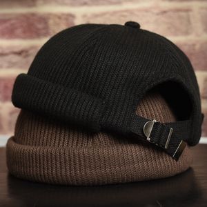 Bonnet / Casquettes de crâne Bonnets tricotés Femmes Hommes Chaud Épais Chapeau d'hiver Mode Docker Sailor Biker Cap Vintage Brimless Hat 230915