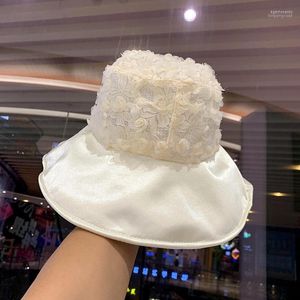 Beanie/Skull Caps Lace Flower Fisherman hoed dunne holle zomers zon schaden mode ademende zwarte retro western stijl zonnepro eger