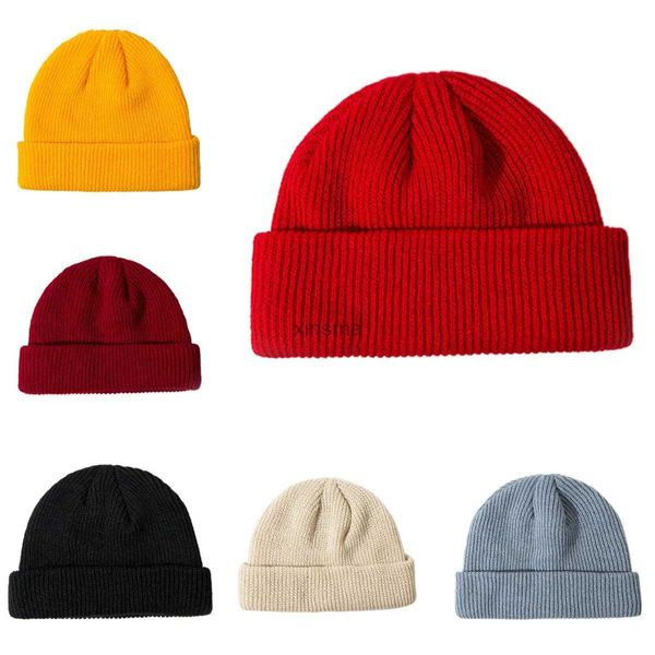 Bonnet/Crâne Casquettes Dames Casquette Décontractée Hiver Unisexe Côtelé Bonnets Tricotés Chapeaux Pour Femme Hommes Enfants Filles Garçons Noir Gris Rouge Couleur Unie YQ240207