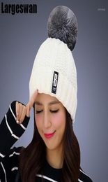 Beanie/Skull Caps grote persoonlijkheidshoeden voor vrouwen Winter Hat Beanies Cap Girl Pom Poms Skullies gebreide dikke vrouwelijke Cap13671414