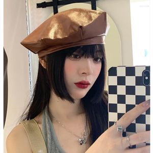 Beanie / Skull Caps Boina de cuero Mujer Verano Versión coreana de la marca Tide British Retro Octagonal Hat Net Red Big Head Thin Painter Chu