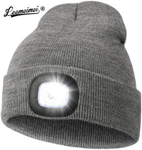 Leemeimei unisexe cyclisme randonnée lumière LED tricoté chapeau hiver bonnet casquette USB lampe rechargeable chapeaux avec éclairage cadeau pour ami 231219