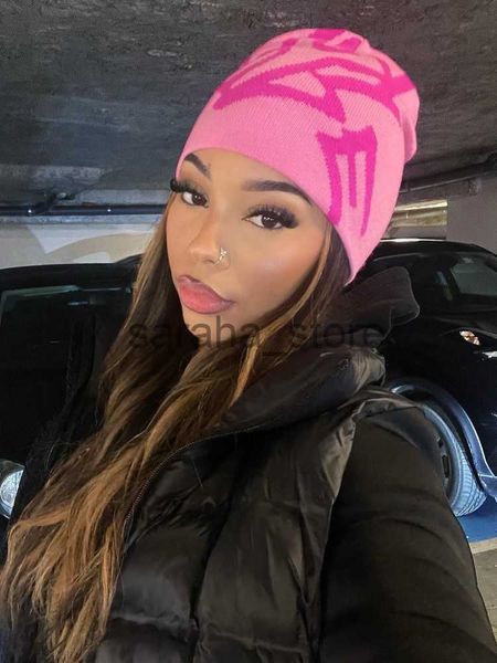 Bonnet / crâne casquettes lettre graphique chapeaux pour unisexe femme homme hiver tricoté bonnet casquettes plus chaud sport ski bonnet femme hip hop casquette high street punk J230719