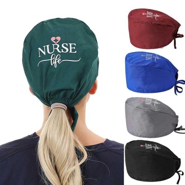 Bonnet Skull Caps Lettre Motif Scrubs Chapeau Toute la Mode Respirant Scrub Cap Unisexe Travailleurs des Services de Santé Réglable Nursin272G