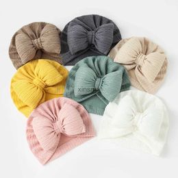 Bonnet/Crâne Caps Belle Bowknot Tricoté Bébé Chapeau Mignon Couleur Unie Bébé Filles Garçons Chapeau Turban Doux Nouveau-Né Casquette À Tricoter Bonnets Head Wraps YQ240207