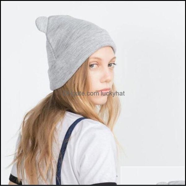 Beanie/Gorras de calavera Lovely Warm Winter Casual Sklies Beanies Hat Diseño de moda Gorro de lana Gris Blanco Lindo Orejas de gato Sombreros de punto 2022010 Otauy