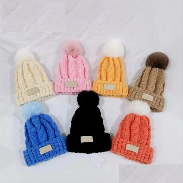 Gorro / Gorros de calavera Marca de lujo Niños Gorros de punto cálidos Gorros de bebé suaves de invierno Colorf Pompon Ball Gorros Logo Buena calidad 7 colores para Dhyun