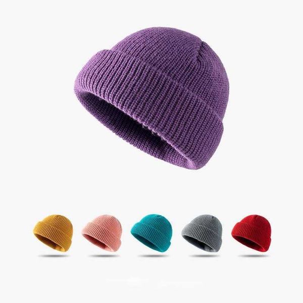 Beanie Skull Caps Sombrero de piel de melón Sombrero de punto coreano de otoño e invierno para hombres Sombrero de lana para estudiantes Sombrero cálido para exteriores para mujeres sin aleros Sombrero para el frío