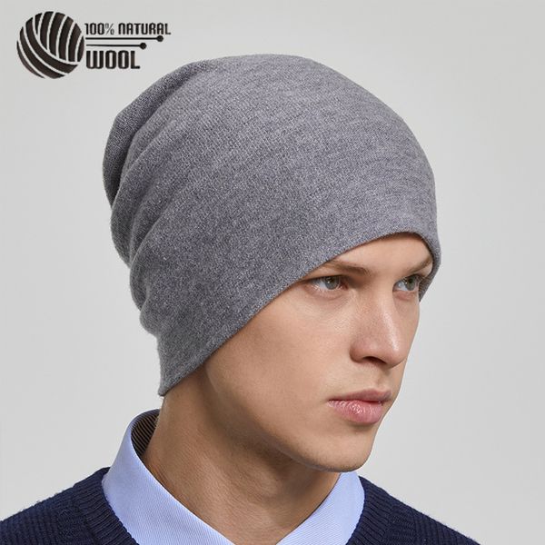 Bonnet/Crâne Casquettes Hommes 100% Laine Australienne Hiver Tricot Slouchy Bonnet Chapeau Cachemire Skullies Chapeaux Pour Femmes Casquettes 230905