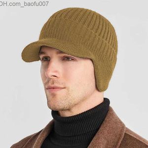 Bonnet/tête de mort casquettes hommes hiver tricoté oreillettes laine haricots oreillettes bord court extérieur vélo ski chaud chapeau Z230809