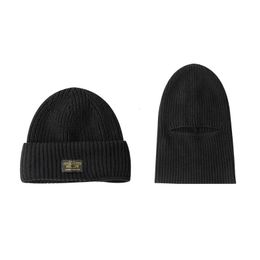 Bonnet / Skull Caps Hommes hiver Skullies bonnets chapeaux pour femmes tricoté laine écharpe casquettes cagoule masque Gorras Bonnet épais chaud chapeau fait main 231108