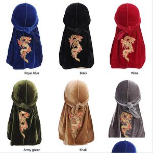 Bonnet / Skull Caps Hommes Pirate Cap Hommes Femmes Durag Durags Dragon Hat Veet Longue Queue Headwrap Homme Biker Chapeaux Caps Mode Cheveux Lulubaby Dh1Oh