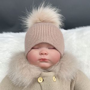 MISSJANEFUR né tricoté chapeaux doux chaud Angora enfants garçon fille fourrure Pom chapeau mignon bébé enfant en bas âge bonnets enfant Bonnet casquettes 230905