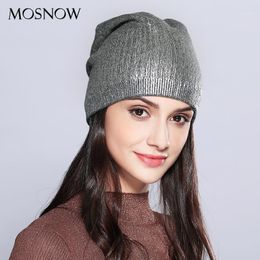 Beanie/Skull Caps Mosnow dameshoeden glanzende wol gebreide 2021 herfst wintermodemerk hoed vrouwelijke schedels muts bonnet #mz7151