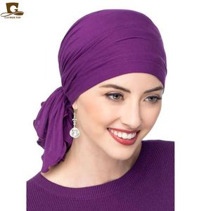 Muts / Skull Caps Moslim Bamboe Katoen Pre-Tied Scarf Chemo Bonnet Dames Turban Hoed Headwear Hoofscarf Wrap Cancer Bandanas Haaraccessoires