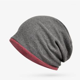 Beanie/Skull Caps Muslim Baotou Cap voor herfst en winter unisex vaste kleur niet-rand katoenen buitenoorbescherming winddichte warme cap1