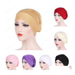 Beanie/Skull Caps Muslim Cross Sjalf Binnenkap Islamitische hoofdkleding Hoed India Tulband Hoofdwikkeling Women Cancer Chemo Haarverlies Wrap Sklies DHQ0C