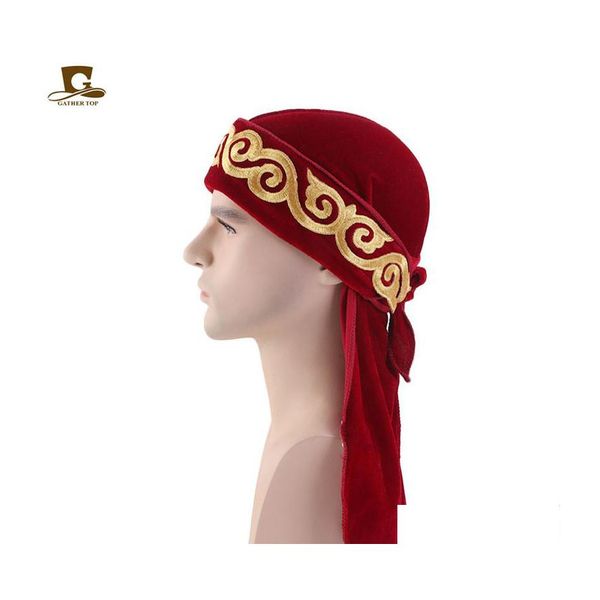 Bonnet/Crâne Casquettes Hommes Musulmans Imprimer Bandana Turban Chapeau Perruques Veet Durags Doo Headwrap Plaqué Cap Biker Chapeaux Pirate Cheveux Accessoire Dhuio