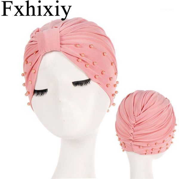 Bonnet / Crâne Casquettes Femmes Musulmanes Coton Solide À Volants Perle Nouée Turban Chapeau Chimiothérapie Bandans Headwrap Plaqué Hijab Couverture De Perte De Cheveux1