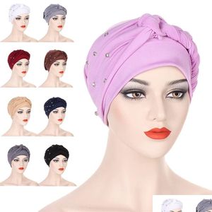 Bonnet / Crâne Caps Femmes Musulmanes Hijab Chapeau Cancer Chemo Cap Tresse Strass Turban Foulard Islamique Head Wrap Lady Beanie Bo Dhgarden Dhys0