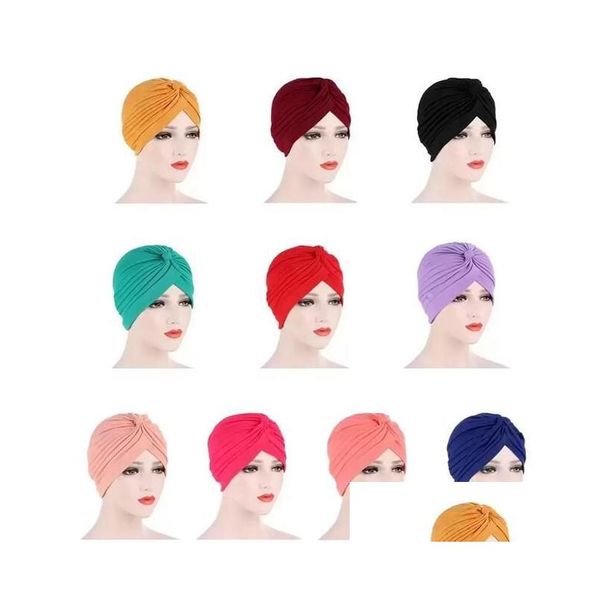 Beanie / Skull Caps Mujeres musulmanas Turbante indio Sombrero Volantes Hijabs Cap Beanie Headwear Head Wrap Lady Bufanda Gorras Accesorios Drop Deliver Dhosf