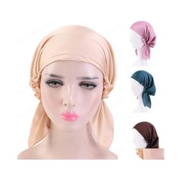 Beanie/Skull Caps Moslimvrouwen Satijn Bonnet Arabische ruche Turban Beanies Sklies Haarverlies Cap Chemo Cancer Head Wrap Fashion Drop Deli DHTWR