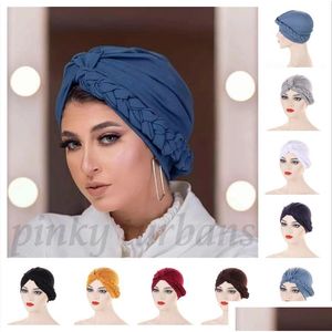 Beanie/Skull Caps Moslim Vrouwen Zijden Vlecht Pre Gebonden Knoop Tulband Hoed Hoofddoek Kanker Chemo Beanie Cap Hoofddeksels Headwrap Hoofd Dhgarden Dhvql