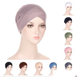 Bonnet / Casquettes de crâne Femmes musulmanes Solid Twist Pre Tied Turban Hat Cancer Chemo Beanie Cap Headwear Headwrap Head Er Drop Delive Dhgarden Dhn9L