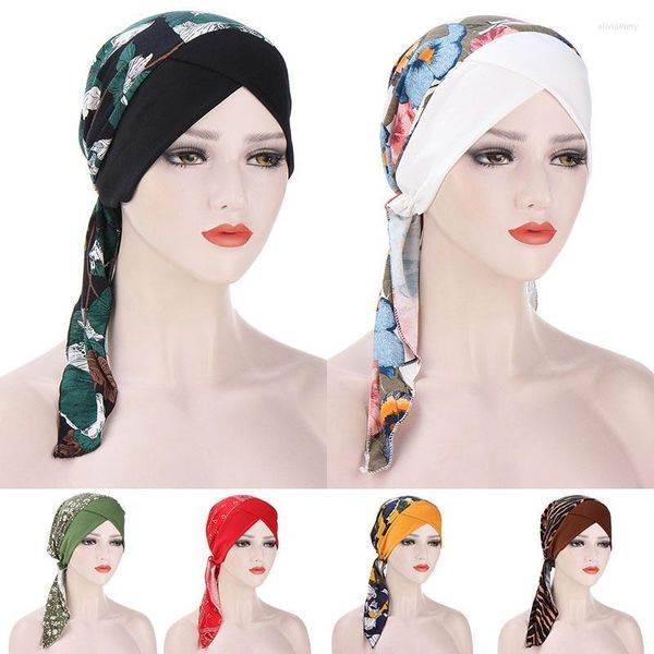 Bonnet/Crâne Casquettes Femmes Musulmanes Turban Chapeau Queue Courbée Imprimé Dames Chemo Prêt À Porter Hijabs Intérieurs Multicolore Accessoires De Cheveux Oliv2