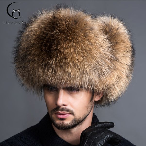 Bonnet/Casquettes de crâne Chapeau de fourrure de couleur naturelle Chapeau de fourrure de style sibérien Chapeau de raton laveur complet Chapeau Ushanka pour casquette en coton d'âge moyen Chapeau Lei Feng 230826