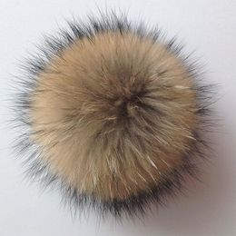 Beanie/Skull Caps Natural Raccoon Bur Pompoms Fluffy Big Ball Pom Poms Diy Pompon Accessoires voor sjaals hoeden tassen schoenen 12-15 cm oliv22