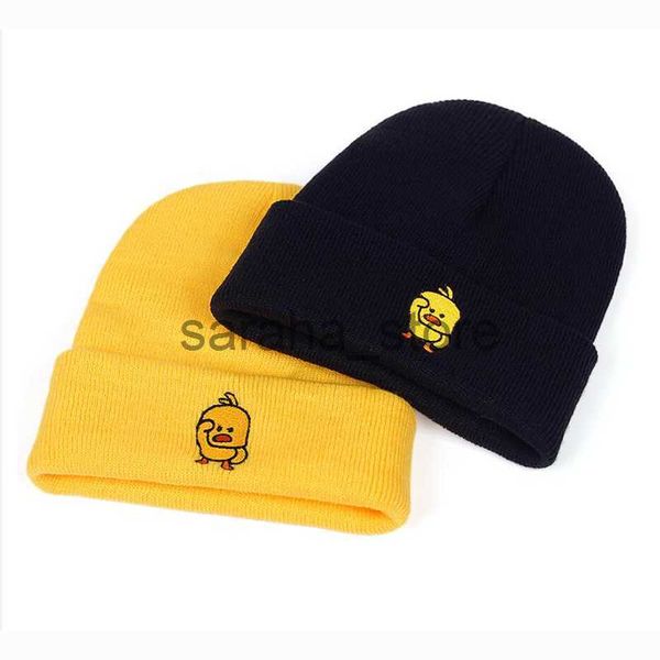 Beanie / Skull Caps Nuevos sombreros de otoño e invierno gorra de hombre sombrero de mujer bordado Pequeño pato amarillo patrones de dibujos animados gorros de moda gorro de punto cálido J230719