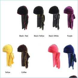 Bonnet/tête de mort casquettes nouveau Durag Veet Durags Pirate chapeau motard chapeaux couvre-chef hommes longue queue chapeaux casquettes hommes femmes Bandana casquette Fa Lulubaby Dhubq