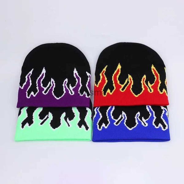 Banie / Caps Skull New Hip Hop Street Flame Hat Fashion Dance Dance Fire Hell Burn Flames Hot Trend Hip Hop Tricots Soft Wearbonnet Bamans YQ240207