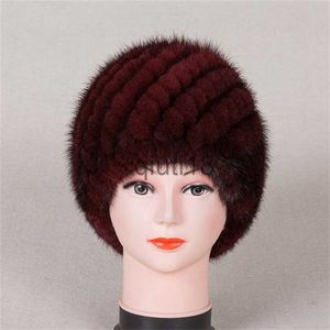 Bonnet / Skull Caps Nouveau tricoté véritable vison naturel chapeau de chapeau de chapeau de coiffure coiffure femmes plus chaud en gros livraison gratuite Y201024 x0922
