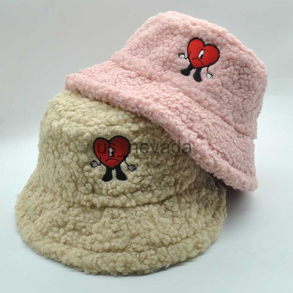 Bonnet/crâne casquettes nouveau chapeau de cheveux d'agneau automne et hiver chapeau de pêcheur chaud Badbunny mauvais lapin broderie Pot chapeau marée J230823