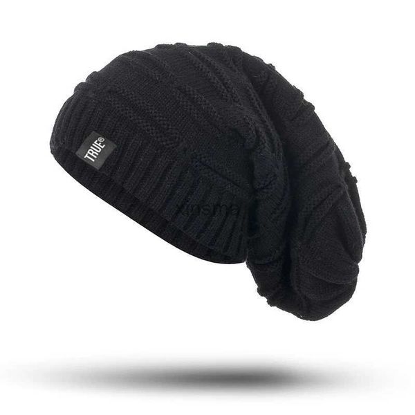 Bonnet/Crâne Casquettes Nouvelle lettre étiquette chapeau d'hiver longue taille Bonnet tricoté de haute qualité bonnets décontractés pour hommes femmes solide Bonnet Cap YQ240207