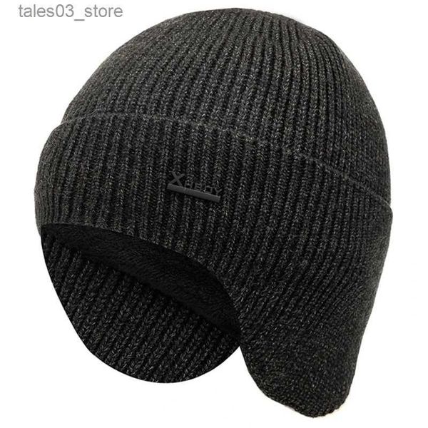 Bonnet/Crâne Casquettes Nouveaux hommes chapeau d'hiver ajouter polaire chaud oreillette casquette élégant doux bonnet chapeau pour homme en plein air épaissir Ski Sports tricoté chapeau Q231130