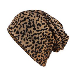 Beanie / Skull Caps New Top Moda Mujer Sombrero Rayas Mujer Gorros Skullies Casual Poliéster Leopardo Bufanda Cap Dos Usados Otoño Primavera Sombreros Cálidos L0825